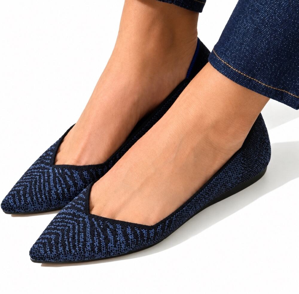 Rothy’s Midnight Metallic Zebra Pointed Toe Flats Size 6.5